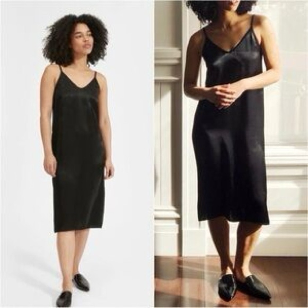 EVERLANE V-neck Strappy Midi Slip Black Dress Sz 10